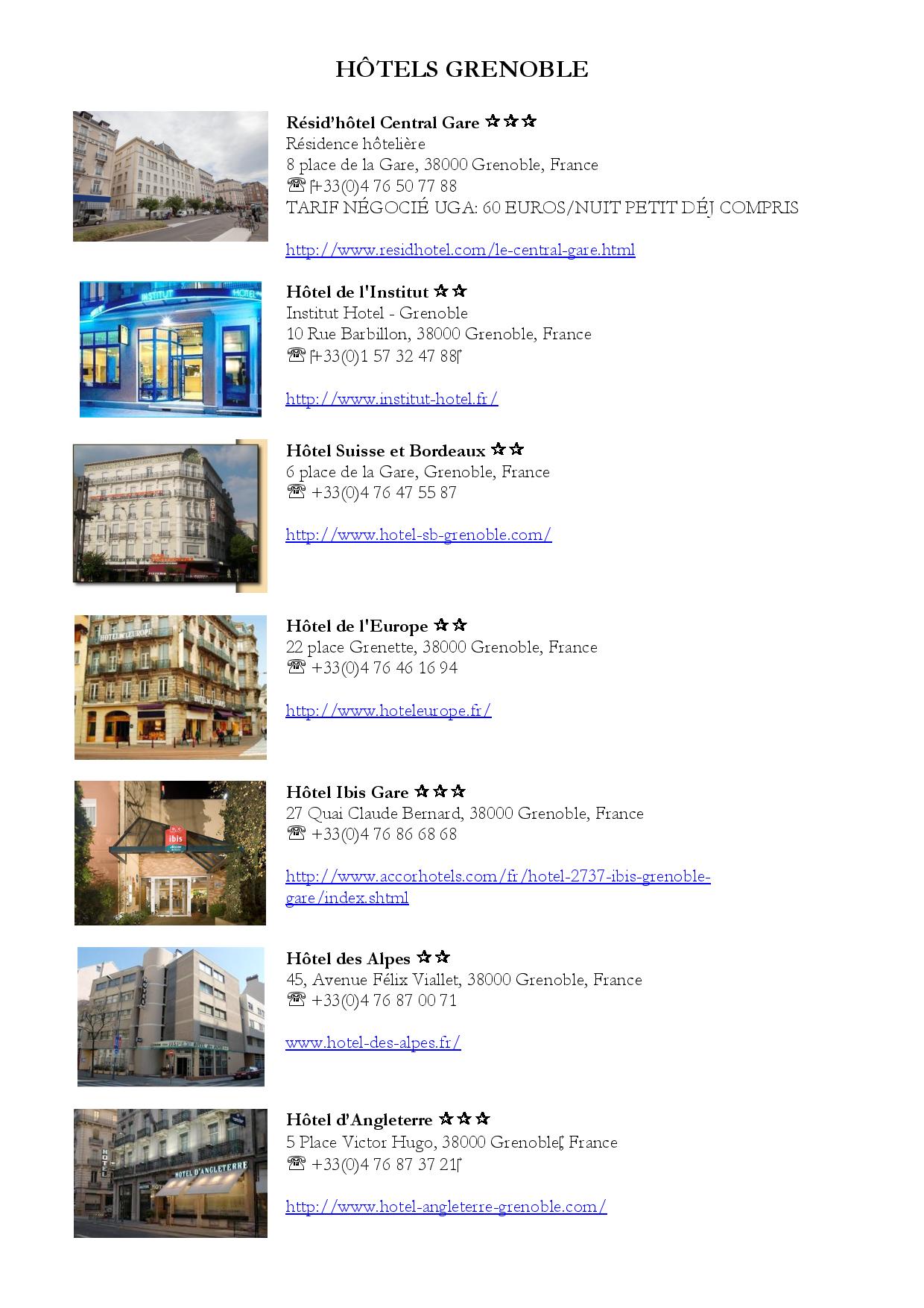 Liste hôtels